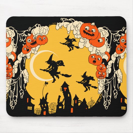 ヴィンテージのジャックのo Lanturnsおよび飛んでいるな魔法使い マウスパッド (正面)