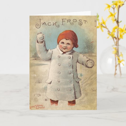 ヴィンテージのジャックフロスト冬の挨拶状 カード (黄色い花)