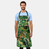 ヴィンテージのジャングル動物のパターン エプロン (着用した状態)