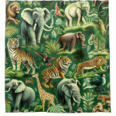 ヴィンテージのジャングル動物のパターン シャワーカーテン (正面)