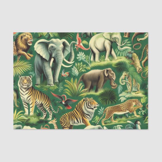 ヴィンテージのジャングル動物のパターン 薄葉紙 (正面)