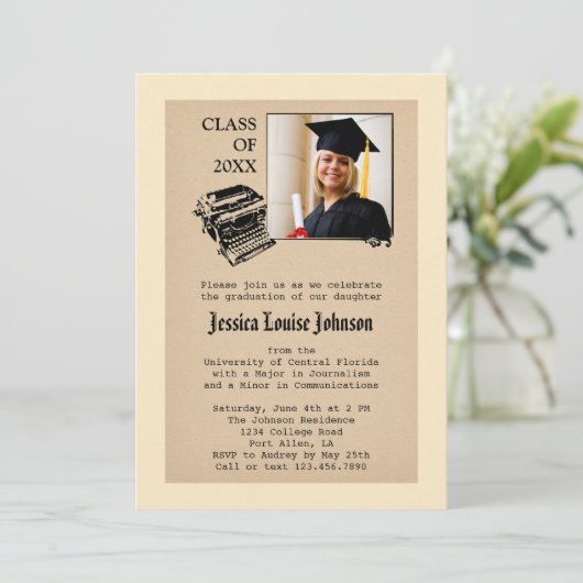 ヴィンテージのジャーナリズムの卒業の写真の招待状 招待状 (スタンド正面)