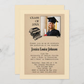 ヴィンテージのジャーナリズムの卒業の写真の招待状 招待状 (正面/裏面)
