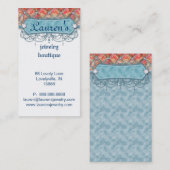 ヴィンテージのジュエリーの名刺の房状のダマスク織の青 名刺 (正面/裏面)