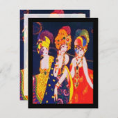 ヴィンテージのジュエリーを持つカラフルなDecoの女性 招待状 (正面/裏面)