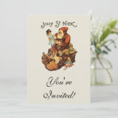 ヴィンテージのジョリー・セント・ニック アート サンタ クリスマス 招待状 (スタンド正面)
