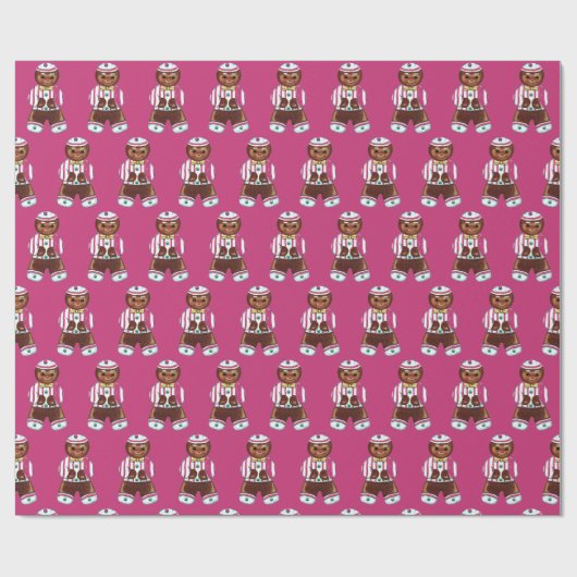 ヴィンテージのジンジャーブレッドマンのピンクのクリスマス ラッピングペーパー (フラット)