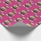 ヴィンテージのジンジャーブレッドマンのピンクのクリスマス ラッピングペーパー (角)