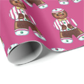 ヴィンテージのジンジャーブレッドマンのピンクのクリスマス ラッピングペーパー (ロールコーナー)