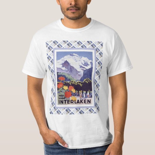 ヴィンテージのスイスの鉄道ポスターインターラーケン Tシャツ (正面)
