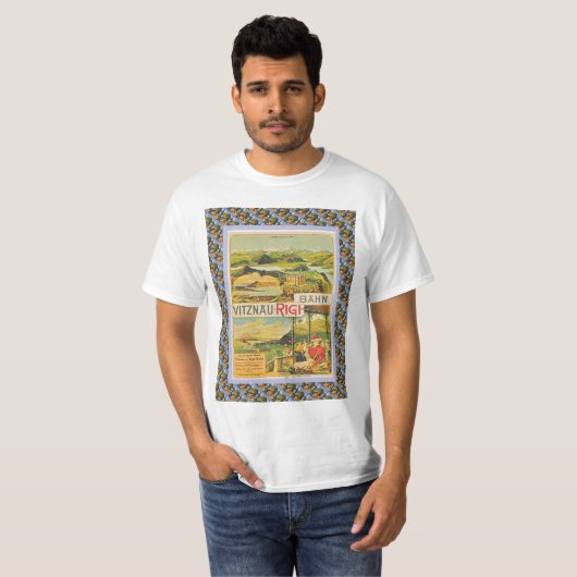 ヴィンテージのスイスの鉄道ポスターVitznau Rigi Bahn Tシャツ (正面フル)