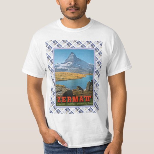 ヴィンテージのスイスの鉄道ポスターZermatt、マッターホルン Tシャツ (正面)