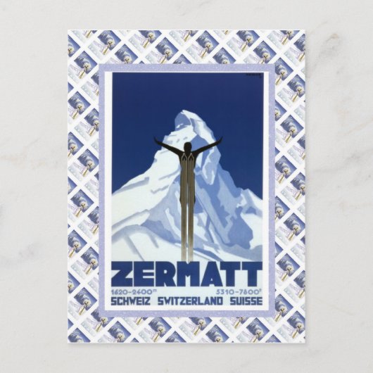ヴィンテージのスイス人のRaulwayポスター、Zermatt ポストカード (正面)
