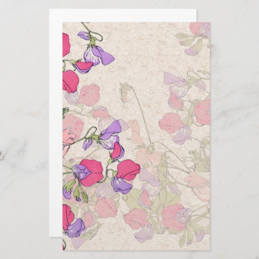 ヴィンテージのスイートピーによっては野生の花の文房具が開花します 便箋 (正面/裏面)