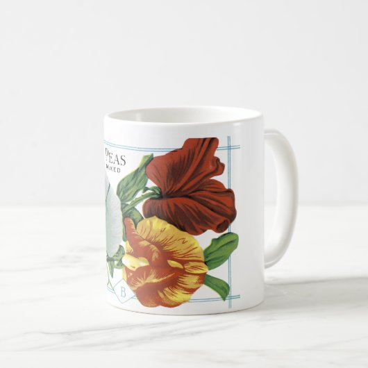 ヴィンテージのスイートピーの種の包みのマグ コーヒーマグカップ (正面右)