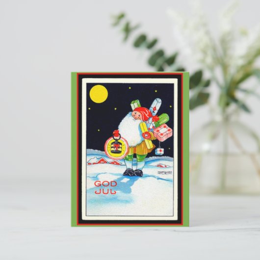 ヴィンテージのスウェーデンのクリスマスのイメージの神の7月の格言 シーズンポストカード (スタンド正面)