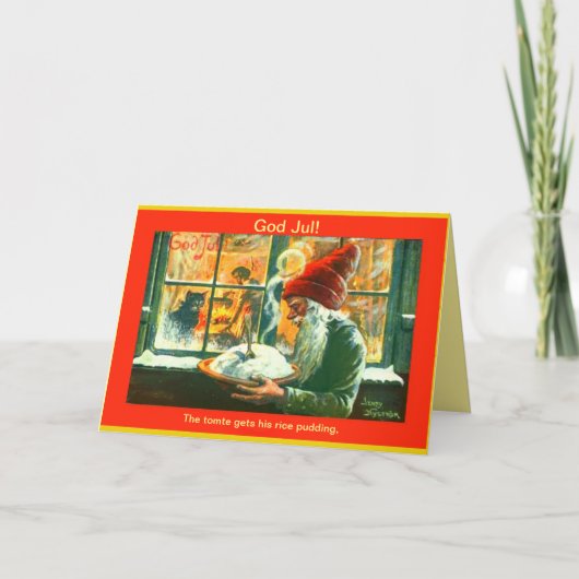 ヴィンテージのスウェーデンのクリスマスの神7月Tomteか格言 シーズンカード (正面)