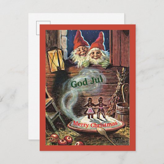 ヴィンテージのスウェーデン人のTomteのクリスマスカードの格言の小妖精や小人 案内ポストカード (正面/裏面)