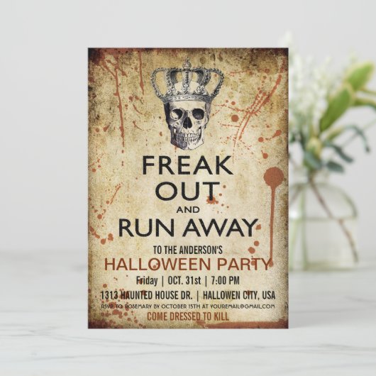 ヴィンテージのスカルおよび王冠のハローウィンパーティの招待状 招待状 (スタンド正面)