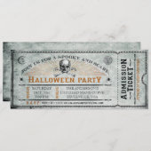 ヴィンテージのスカルおよび骨のハローウィンパーティのチケット 招待状 (正面/裏面)