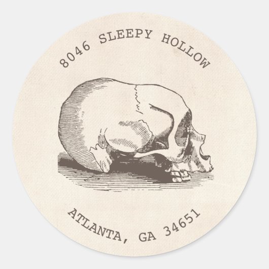 ヴィンテージのスカルのハロウィンの差出人住所ラベル ラウンドシール (正面)