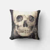 ヴィンテージのスカルの目の錯覚の黒くか白い枕 クッション (正面)