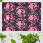 ヴィンテージのスカルピンクおよび紫色 キッチンタオル (折り畳み)