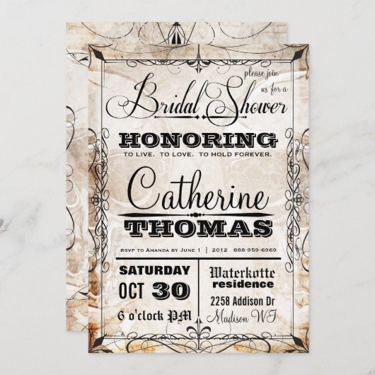 ヴィンテージのスカル及び華麗さの結婚式招待状 招待状 (正面/裏面)