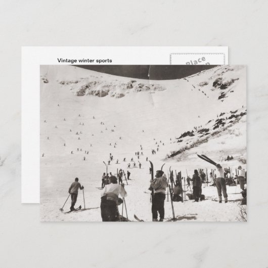 ヴィンテージのスキーイメージ、斜面のスキーヤー ポストカード (正面/裏面)