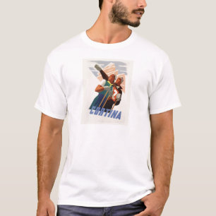 ヴィンテージのスキーポスター、イタリアのドロマイトのコルティナ Tシャツ