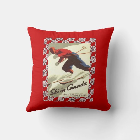 ヴィンテージのスキーポスター、カナダのスキー クッション (裏面)