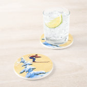 ヴィンテージのスキーポスター、スキージャンパーおよび松の木 コースター (側面)