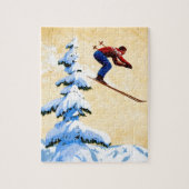 ヴィンテージのスキーポスター、スキージャンパーおよび松の木 ジグソーパズル (縦)