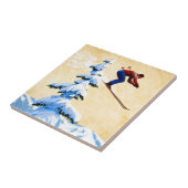 ヴィンテージのスキーポスター、スキージャンパーおよび松の木 タイル (側面)