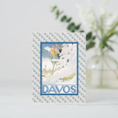 ヴィンテージのスキーポスター、ダボス、スイス連邦共和国 ポストカード (スタンド正面)