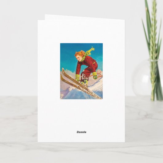 ヴィンテージのスキーポスター、女性下り坂のスキーヤー カード (裏面)