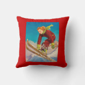 ヴィンテージのスキーポスター、女性下り坂のスキーヤー クッション (裏面)