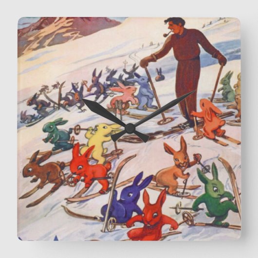 ヴィンテージのスキーポスター、Arlberg、Stアントン スクエア壁時計 (正面)