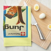 ヴィンテージのスキーポスター、Jungfrauの地域、スイス連邦共和国 キッチンタオル (四つ折り)