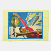 ヴィンテージのスキーポスター、Jungfrauの地域、スイス連邦共和国 キッチンタオル (横)