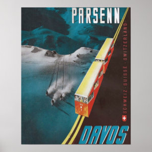ヴィンテージのスキーポスター、Parsenn、ダボス ポスター