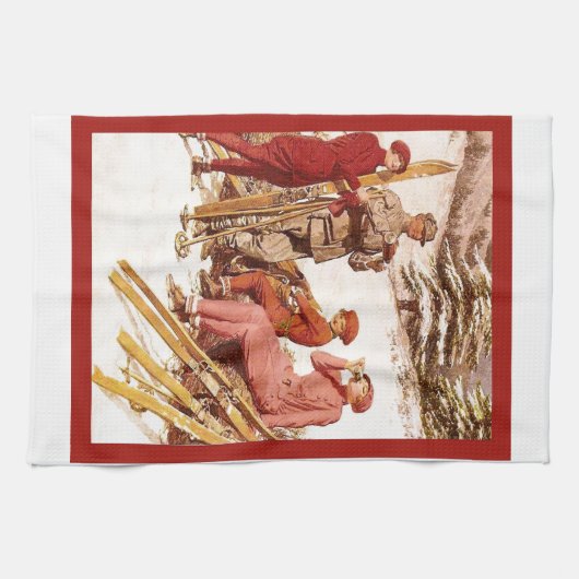 ヴィンテージのスキーポスター、pisteのファッション キッチンタオル (横)