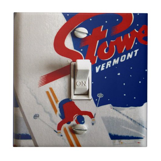 ヴィンテージのスキーポスター、   Stowe、ヴァーモント タイル (正面)