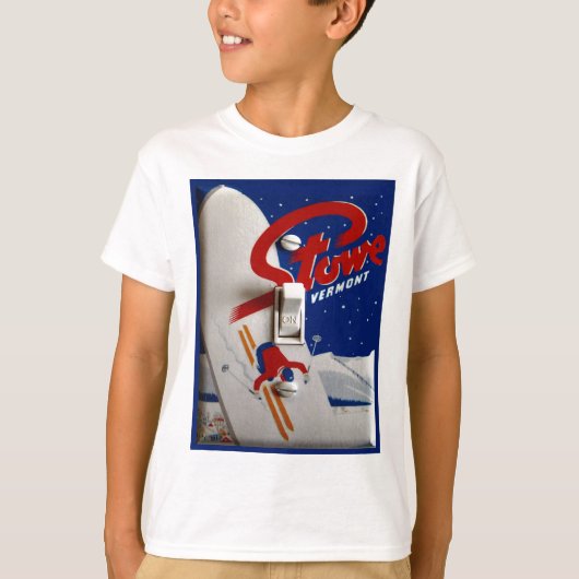 ヴィンテージのスキーポスター、 Stowe、ヴァーモント Tシャツ (正面)