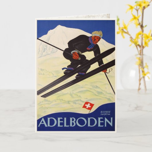 ヴィンテージのスキー場のプリントが付いている挨拶状 カード (黄色い花)