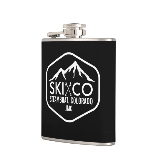 ヴィンテージのスキー山の蒸気船のコロラド州のモノグラム フラスク (左)