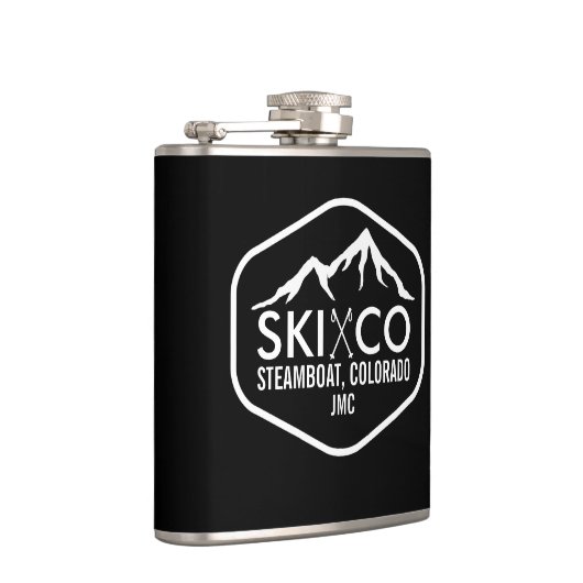 ヴィンテージのスキー山の蒸気船のコロラド州のモノグラム フラスク (右)