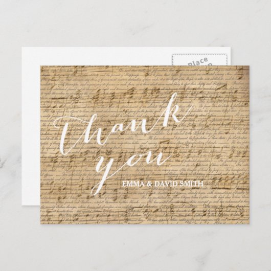 ヴィンテージのスクリプトと音楽シー結婚トの感謝 ポストカード (正面/裏面)