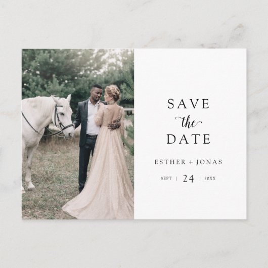 ヴィンテージのスクリプト写真の保存日付 インビテーションポストカード (正面)