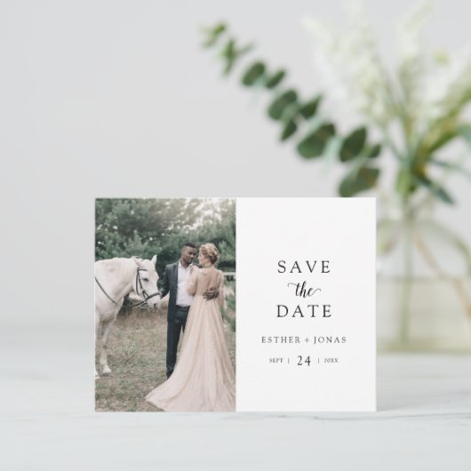 ヴィンテージのスクリプト写真の保存日付 インビテーションポストカード (スタンド正面)